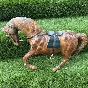 Elegant Brown Horse Sculpture with Black Saddle
